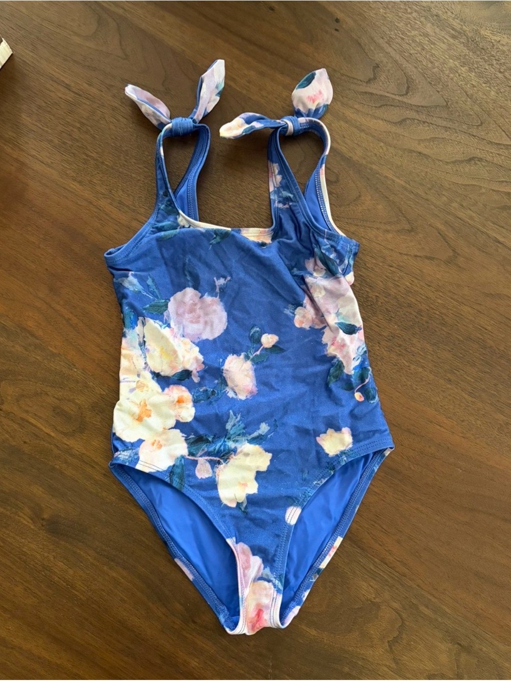 Zimmermann Girls Blue Floral One-Piece Swimsuit with Tie Straps